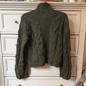 Something Navy Chunky Cable Knit Sweater - Olive Green